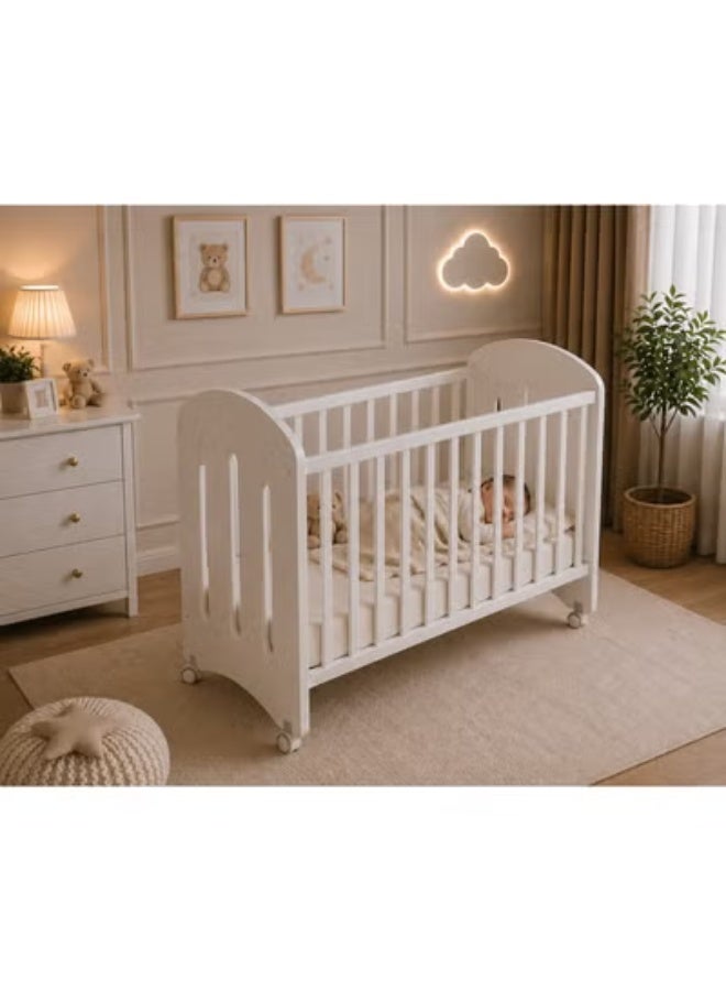 Crest J Premium White Baby Crib with Wheels 123.6×66×99 cm – Safe Mobile Design & Easy Assembly - Image 2