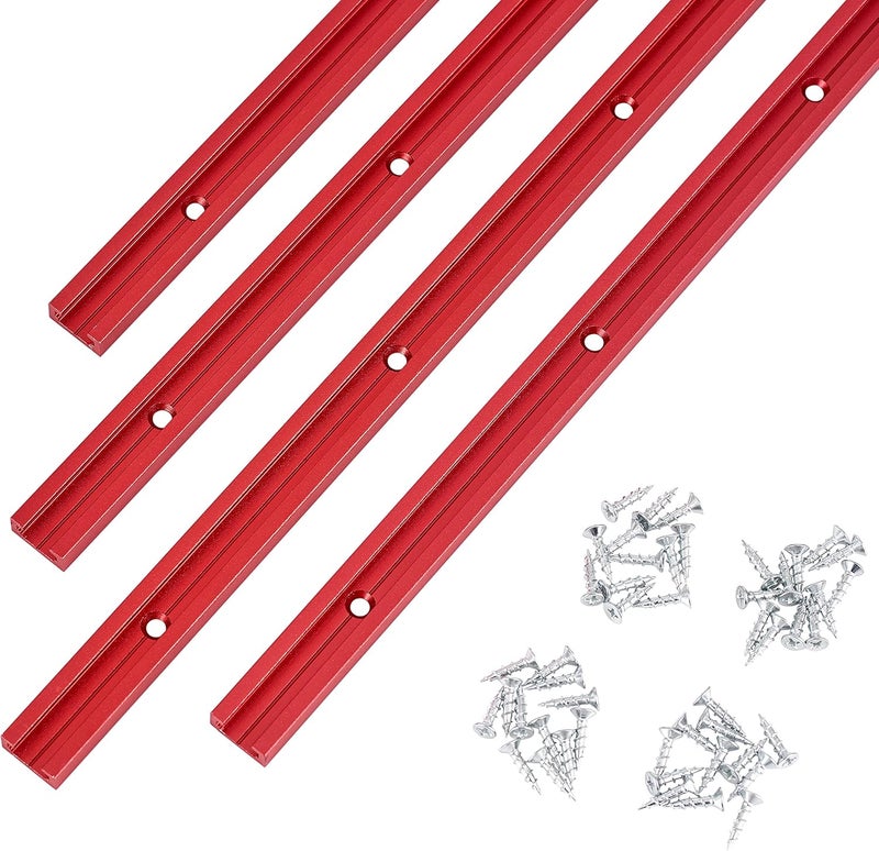 STRONGROWTH T Track 48" with Wood Screws-Double Cut Profile Universal T-Track with Predrilled Mounting Holes-Woodworking-Fine Sandblast Anodized-Red Color-4PK - Image 1