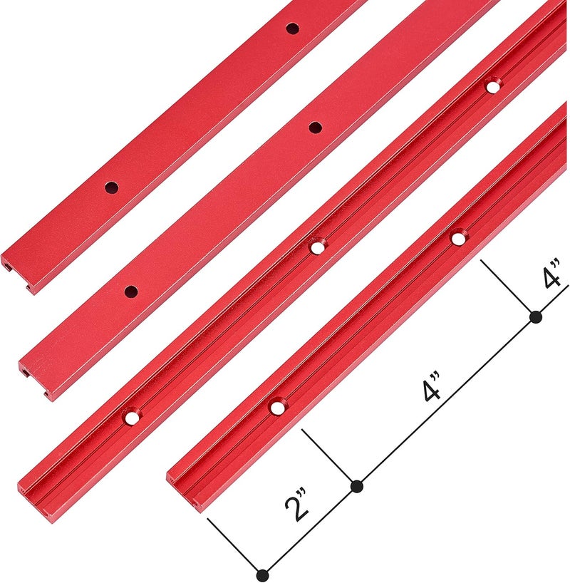 STRONGROWTH T Track 48" with Wood Screws-Double Cut Profile Universal T-Track with Predrilled Mounting Holes-Woodworking-Fine Sandblast Anodized-Red Color-4PK - Image 2