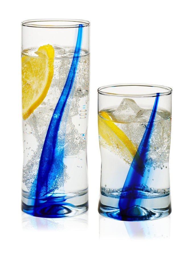 Libbey Blue Ribbon Tumbler and Rocks Drinking Glass Set of 8, Artisanal, Four-Dimpled Glass Cups Set, Clear Glassware Drinking Glasses for Daily Use - Image 1