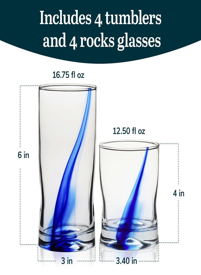Libbey Blue Ribbon Tumbler and Rocks Drinking Glass Set of 8, Artisanal, Four-Dimpled Glass Cups Set, Clear Glassware Drinking Glasses for Daily Use - Image 3