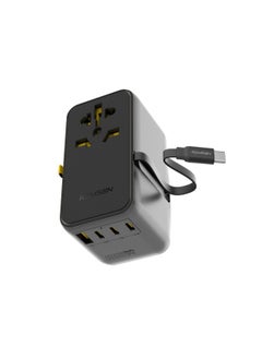 Remson Remson Omni Plug 85W GaN Travel Adapter Power Delivery with Built-in Retractable USB-C Cable for Rapid Charging / 3 USB-C Ports/ 1 USB-A Port and 1 2500W AC Socket  - Image 1