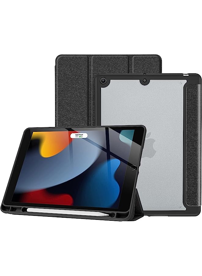 Procases Ipad 10.2 Case Ipad 9Th Generation 2021/ Ipad 8Th Generation 2020/ Ipad 7Th Generation 2019 Case With Pencil Holder, Trifold Stand Hard Frosted Back Smart Cover For Ipad 10.2 Inch -Black - Image 1