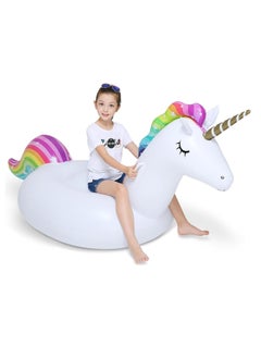 Generic Big Inflatable Unicorn Pool Float Floatie Ride On with Fast Valves Large Rideable Blow Up Summer Beach Swimming Pool Party Lounge Raft Decorations Toys Kids Adults  - Image 1