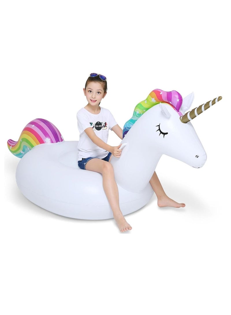 Generic Big Inflatable Unicorn Pool Float Floatie Ride On with Fast Valves Large Rideable Blow Up Summer Beach Swimming Pool Party Lounge Raft Decorations Toys Kids Adults  - Image 1