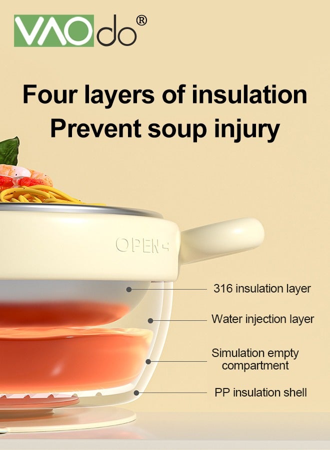 VAOdo Baby Feeding Bowl Anti-scald Stainless Water for Toddlers Serving Bowls Practical Anti-fall Steel with Lid Inject Hot Water to Change Color Bowls Blue - Image 5