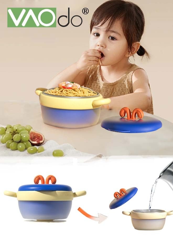 VAOdo Baby Feeding Bowl Anti-scald Stainless Water for Toddlers Serving Bowls Practical Anti-fall Steel with Lid Inject Hot Water to Change Color Bowls Blue - Image 1