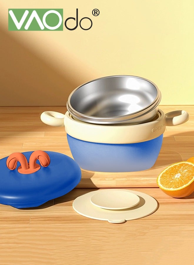 VAOdo Baby Feeding Bowl Anti-scald Stainless Water for Toddlers Serving Bowls Practical Anti-fall Steel with Lid Inject Hot Water to Change Color Bowls Blue - Image 2