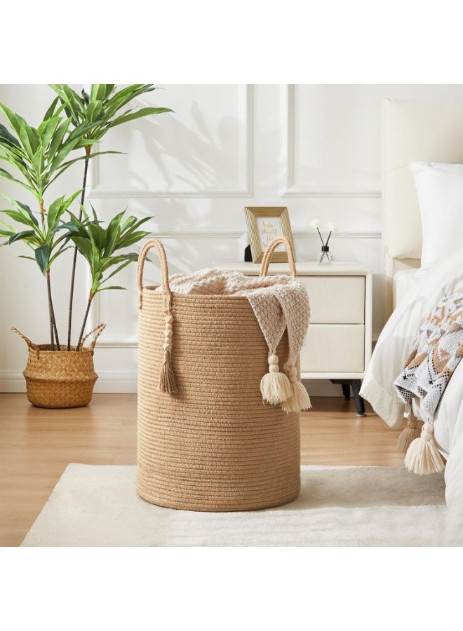 تابيت سلة تخزين سلال منسوجة لتخزين سلة من الحبال القطنية للألعاب والملابس والأحذية ومنظم مع مقابض وغرفة المعيشة وديكور المنزل وسلال منسوجة للتخزين (بني 50 * 40 سم) - Image 4