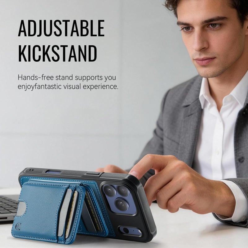 Usroom for iPhone 17 Pro Max Wallet Case Compatible with Magsafe, Magnetic RFID Blocking Card Holder Kickstand 2 in 1 Detachable Case for iPhone 17 Pro Max 6.9", Blue - Image 5