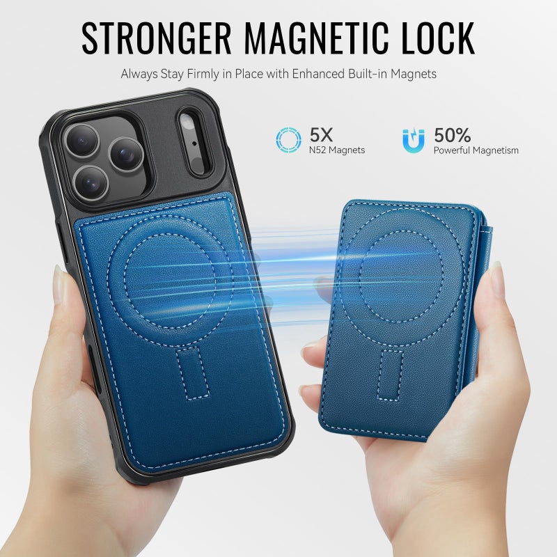 Usroom for iPhone 17 Pro Max Wallet Case Compatible with Magsafe, Magnetic RFID Blocking Card Holder Kickstand 2 in 1 Detachable Case for iPhone 17 Pro Max 6.9", Blue - Image 2