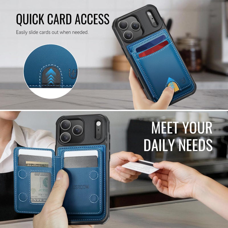 Usroom for iPhone 17 Pro Max Wallet Case Compatible with Magsafe, Magnetic RFID Blocking Card Holder Kickstand 2 in 1 Detachable Case for iPhone 17 Pro Max 6.9", Blue - Image 4