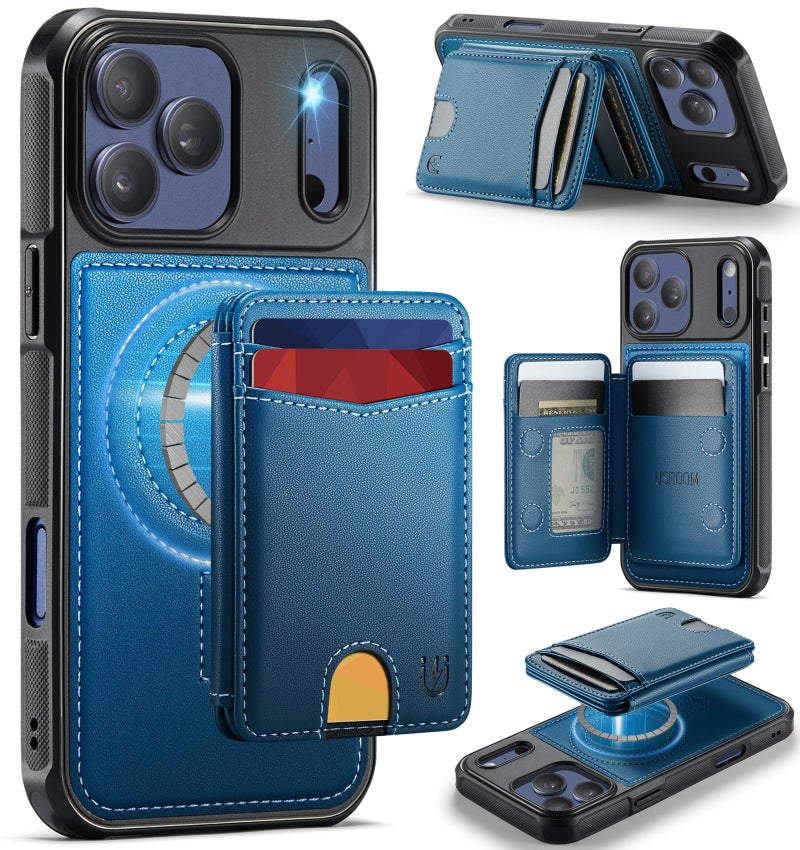 Usroom for iPhone 17 Pro Max Wallet Case Compatible with Magsafe, Magnetic RFID Blocking Card Holder Kickstand 2 in 1 Detachable Case for iPhone 17 Pro Max 6.9", Blue - Image 1