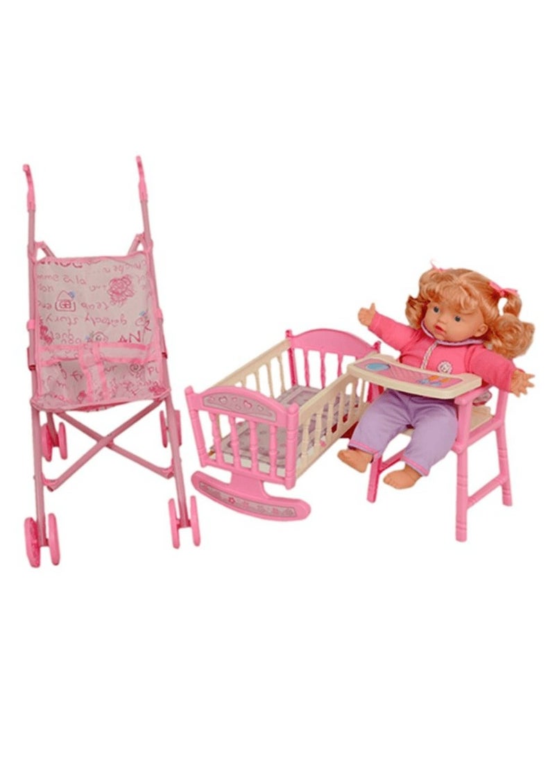 Toy Box - Cute Pretty Doll with stroller and Bed 4 in 1 - Image 1