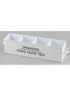 DANUBE HOME Magnus Metal Storage Box 4 Partition Storage Container Organizing Storage Box Organizer with Handle Kitchen Home Office Closet Clothes Kids Room Nursery Sturdy and Durable 40X10.2X10Cm White 