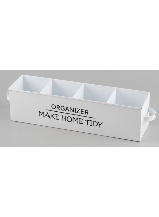 DANUBE HOME Magnus Metal Storage Box 4 Partition Storage Container Organizing Storage Box Organizer with Handle Kitchen Home Office Closet Clothes Kids Room Nursery Sturdy and Durable 40X10.2X10Cm White 