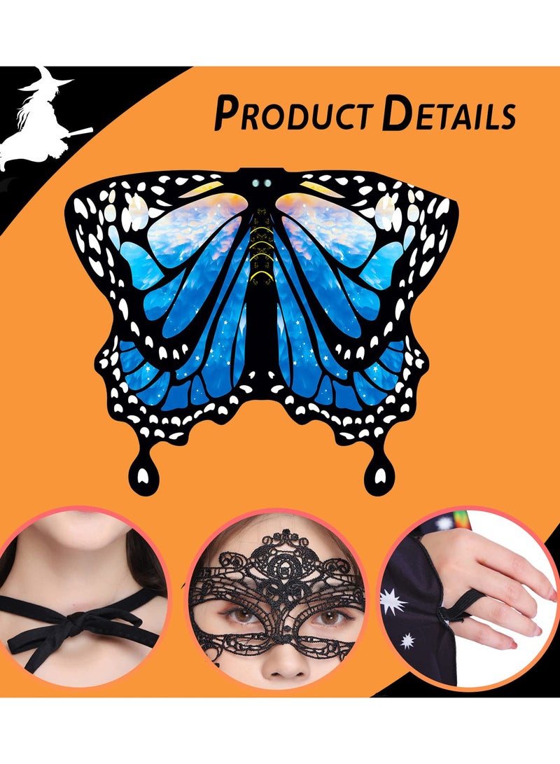 TAPIT Butterfly Wing Cape Shawl with Mask and Black Velvet Antenna Headband Adult Women Children Costume Accessory - Image 3