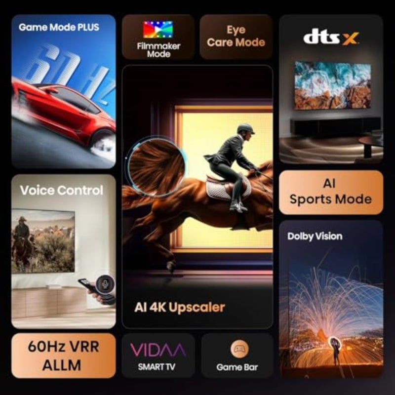 تلفزيون ذكي مقاس 50 بوصة بدقة 4K UHD لاستخدام غرفة المعيشة، وإطار بلاستيكي أسود، وتصميم نحيف للغاية مع صوت Dolby Atmos ودعم وضع الألعاب PLUS VRR/ALLM - Image 2