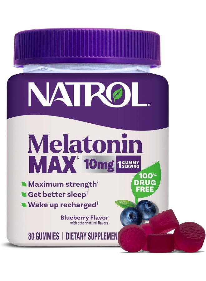 Natrol MelatoninMax, Sleep, Blueberry Flavor, 10 mg, 80 Gummies Packaging May Vary - Image 1