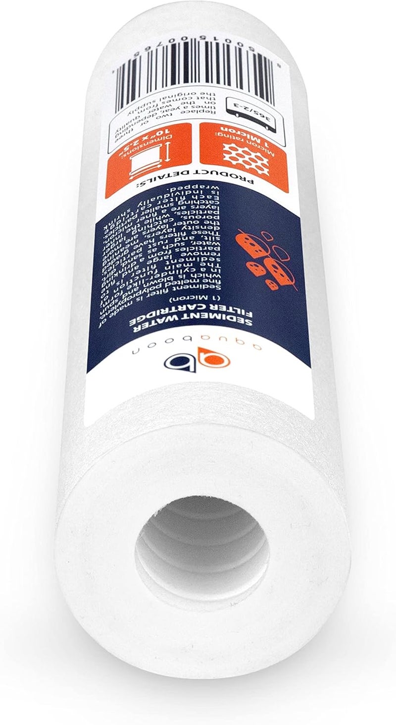 Aquaboon 10” x 2.5” Whole House and Reverse Osmosis Sediment 1 Micron Water Filter Cartridge - 4-Pack - Image 3