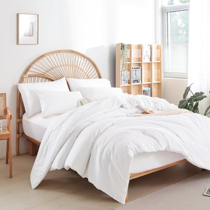 Weigelia Queen Comforter Set White Comforter Boho Solid Color Comforter Comforting Comforting Comporter Comfort for Season Lightweight Lightweight 3PCS Compforter Set (1 Comforter 2 PADCATIONS) - Image 4