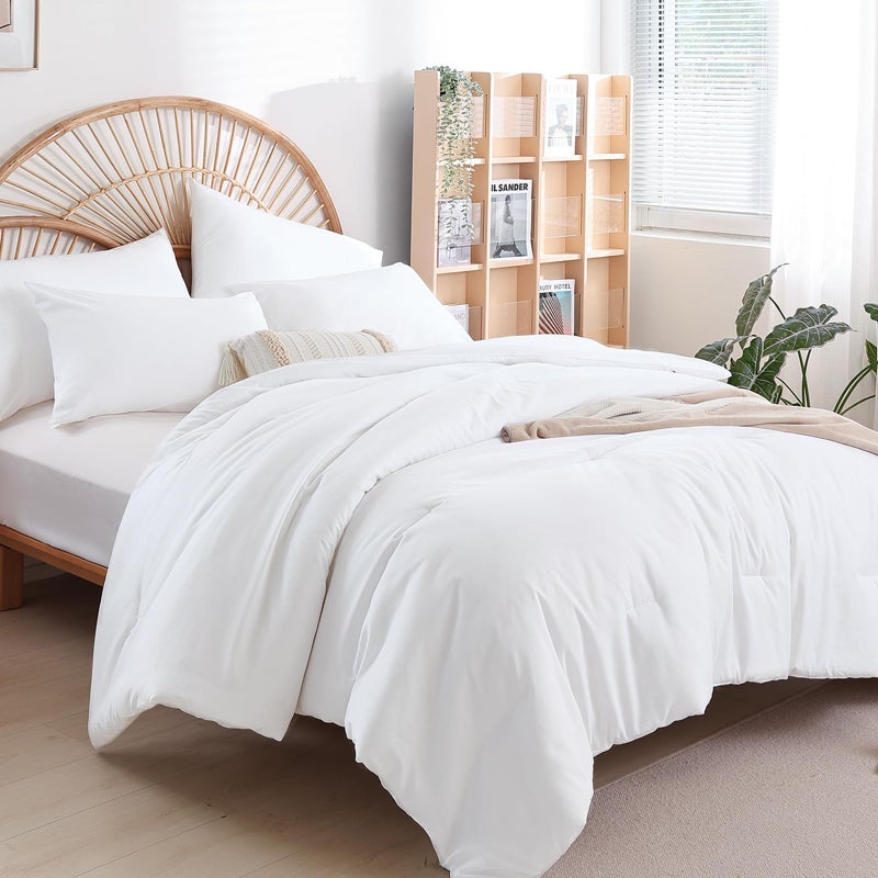 Weigelia Queen Comforter Set White Comforter Boho Solid Color Comforter Comforting Comforting Comporter Comfort for Season Lightweight Lightweight 3PCS Compforter Set (1 Comforter 2 PADCATIONS) - Image 1