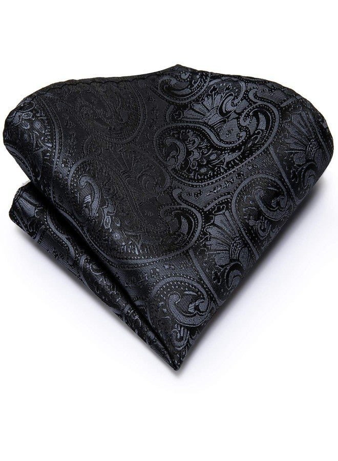 Dubulle Men's Silk Solid Paisley Necktie Set with Pocket Square Cufflinks, F Black, M - Image 5