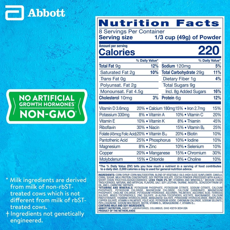 PediaSure Grow & Gain with Immune Support Shake Mix Powder, 23 Vitamins & Minerals, 6g Protein, Non-GMO, Gluten-Free, Kids Nutrition, Chocolate, 14.1 oz Can, Pack of 6-48 servings - Image 2