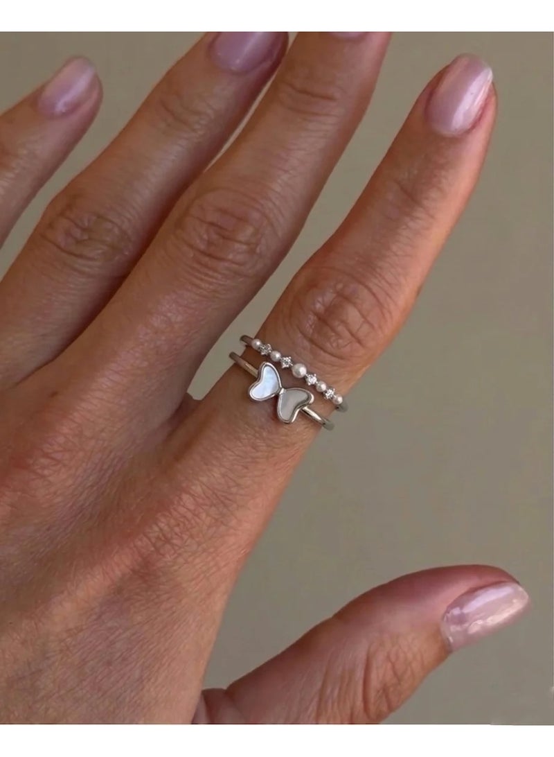Urban Jewel Pearly Butterfly Ring (Stainless Steel) - Image 1