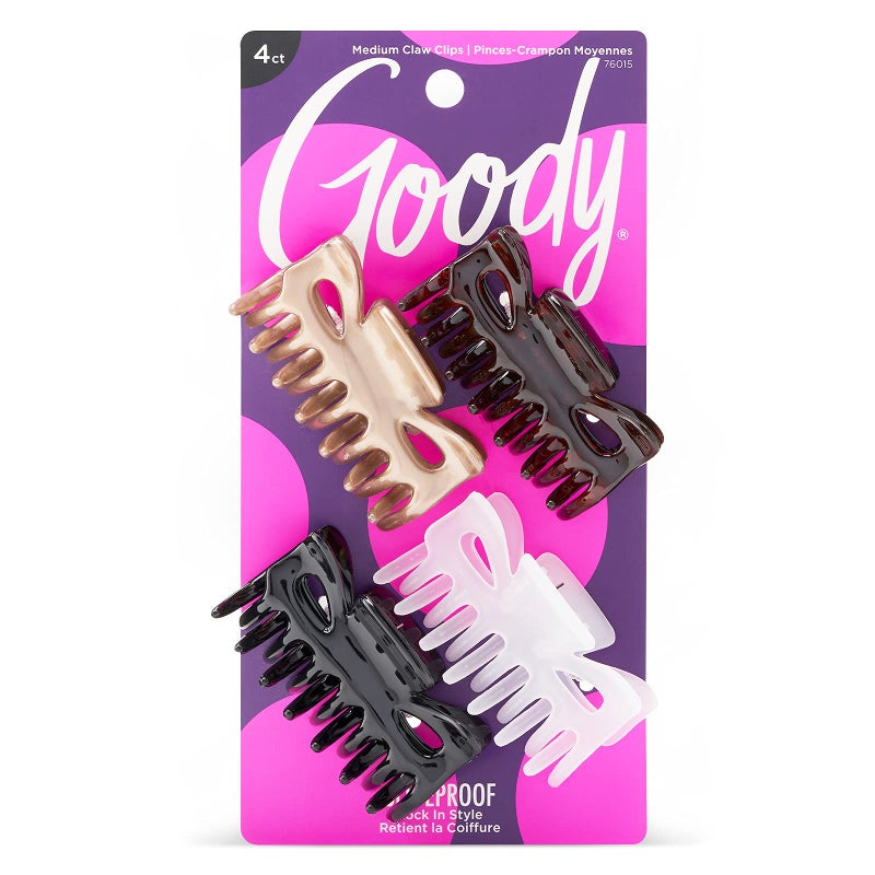 Goody SlideProof Classics Medium Claw Clips - 4 Ct, Assorted Neutrals, Hair Styling Accessories with Secure Grip, Chic Hair Accessories for Women & Men, For All Occasions, All Hair Types - Image 1