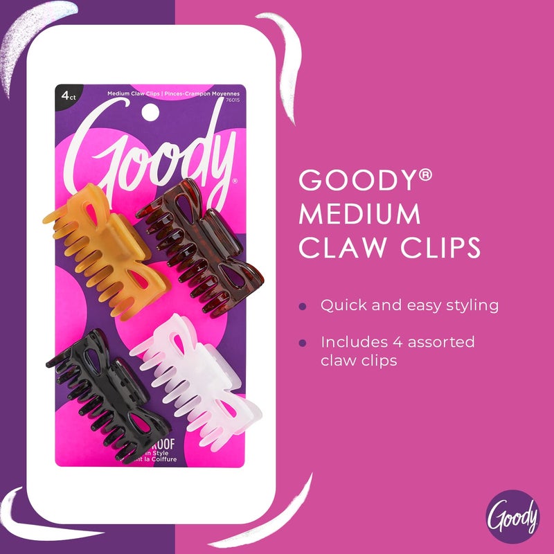Goody SlideProof Classics Medium Claw Clips - 4 Ct, Assorted Neutrals, Hair Styling Accessories with Secure Grip, Chic Hair Accessories for Women & Men, For All Occasions, All Hair Types - Image 2