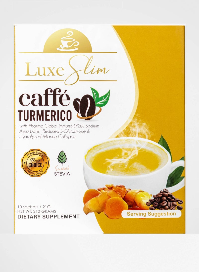 Luxe Slim Caffé Turmerico – Turmeric Coffee with Glutathione, Collagen & Stevia | 10 Sachets | Immunity & Glow Booster - Image 1