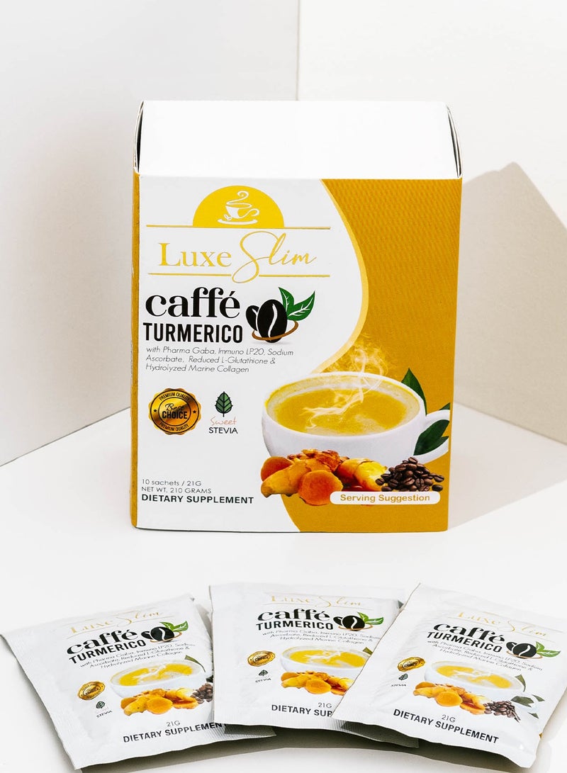 Luxe Slim Caffé Turmerico – Turmeric Coffee with Glutathione, Collagen & Stevia | 10 Sachets | Immunity & Glow Booster - Image 2