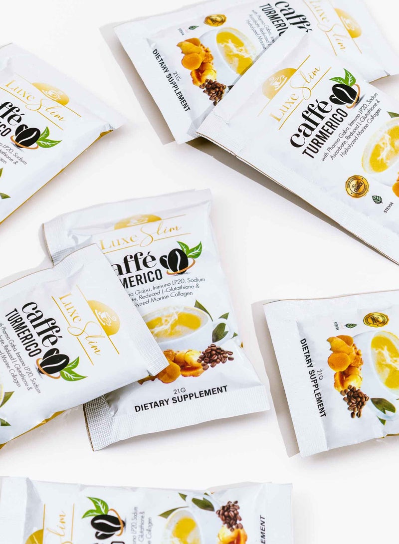 Luxe Slim Caffé Turmerico – Turmeric Coffee with Glutathione, Collagen & Stevia | 10 Sachets | Immunity & Glow Booster - Image 3
