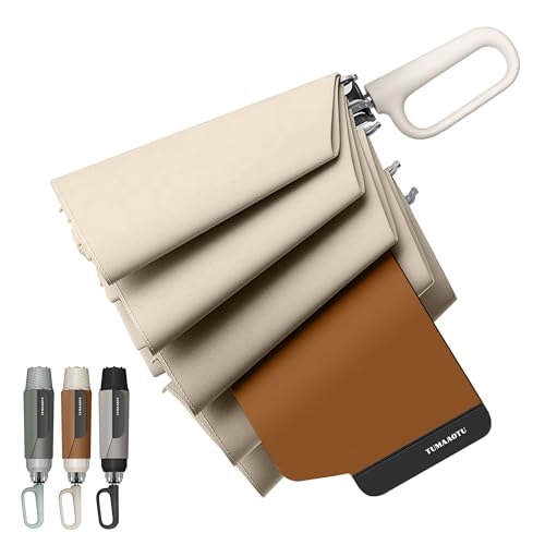QWB TUMAAOTU Inverted Umbrella with Carabiner Handle, Compact Wind Proof Umbrellas For Rain and Sun Protection, Portable Reverse Folding Umbrella, Car Umbrella for Women Men, 10 Ribs (Beige 50IN) - Image 1