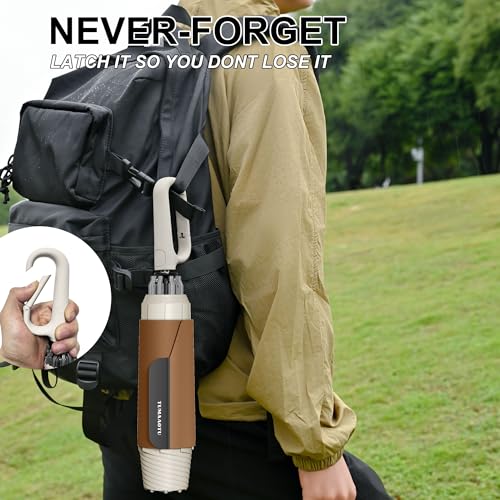 QWB TUMAAOTU Inverted Umbrella with Carabiner Handle, Compact Wind Proof Umbrellas For Rain and Sun Protection, Portable Reverse Folding Umbrella, Car Umbrella for Women Men, 10 Ribs (Beige 50IN) - Image 2
