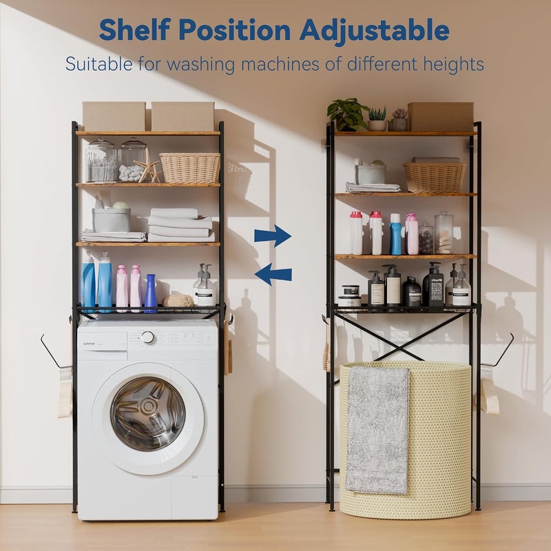 Whitmor Laundry Room Storage Shelf & Organizer, 4 Tier Over Metal Washer and Dryer Shelves, Washing Machine Shelf, Adjustable Height & Feet, Bathroom Space Saver Shelf, 23.8”W x 9.9”D x 68.1”H, Black - Image 5