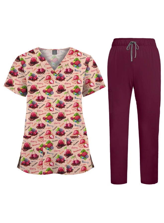 NIBEMINENT Floral Print Nursing Scrubs Tops Hospital Scrubs Uniforms Short Sleeve Hospital Uniforms Women Nursing Scrubs - Image 1