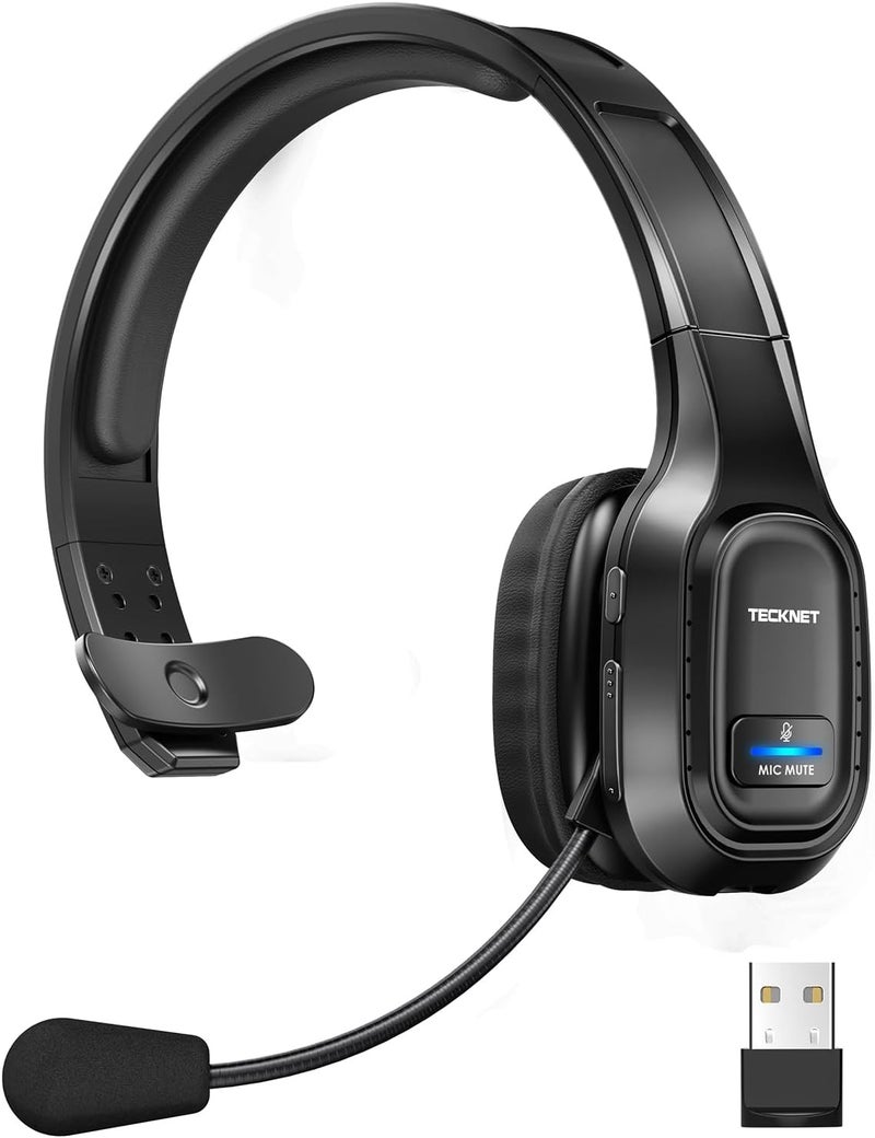 TECKNET Trucker Bluetooth Headset, Trucker Bluetooth Headphones with Microphone AI Noise Canceling Wireless On Ear Headset, Hands Free Wireless Headset for Cell Phone Computer Office Home (Black) - Image 1
