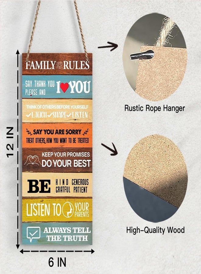 Ycyfckdr Family Rules Decor For Home Farmhouse, House Rules Wall Art Wooden Sign, Farmhouse Living Room Kitchen Rustic Hanging Sign, Set of 1 Wooden Sign With Rope - H14 - Image 2