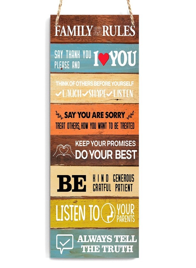 Ycyfckdr Family Rules Decor For Home Farmhouse, House Rules Wall Art Wooden Sign, Farmhouse Living Room Kitchen Rustic Hanging Sign, Set of 1 Wooden Sign With Rope - H14 - Image 1