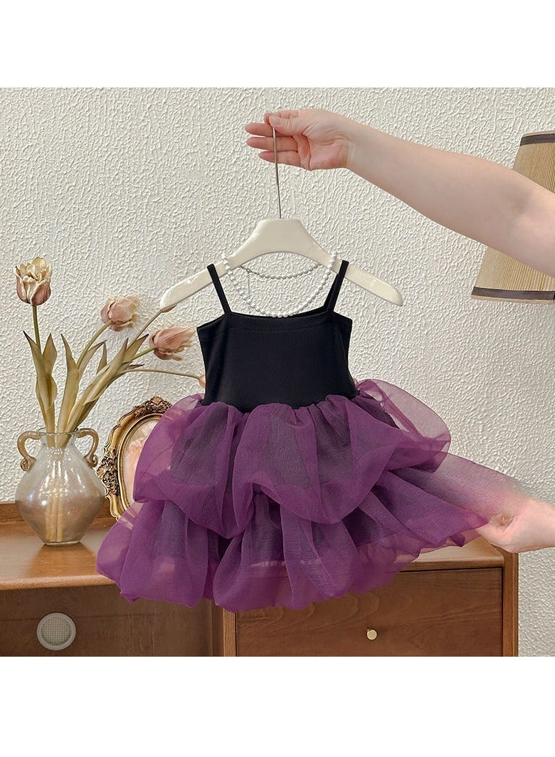 3–4Y Toddler Girl Princess Dress, Black and Lavender Tulle Layered Dress, Sleeveless Birthday Outfit, Baby Girl Dress for Eid, Wedding, Party, Family Photoshoot, Summer Wear, Fit for Height 110cm - Image 4