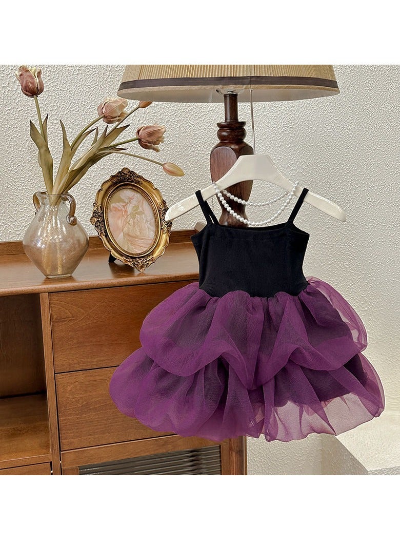 3–4Y Toddler Girl Princess Dress, Black and Lavender Tulle Layered Dress, Sleeveless Birthday Outfit, Baby Girl Dress for Eid, Wedding, Party, Family Photoshoot, Summer Wear, Fit for Height 110cm - Image 3