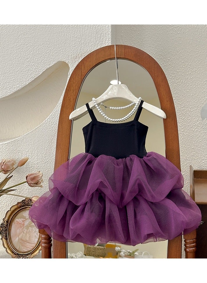 3–4Y Toddler Girl Princess Dress, Black and Lavender Tulle Layered Dress, Sleeveless Birthday Outfit, Baby Girl Dress for Eid, Wedding, Party, Family Photoshoot, Summer Wear, Fit for Height 110cm - Image 1