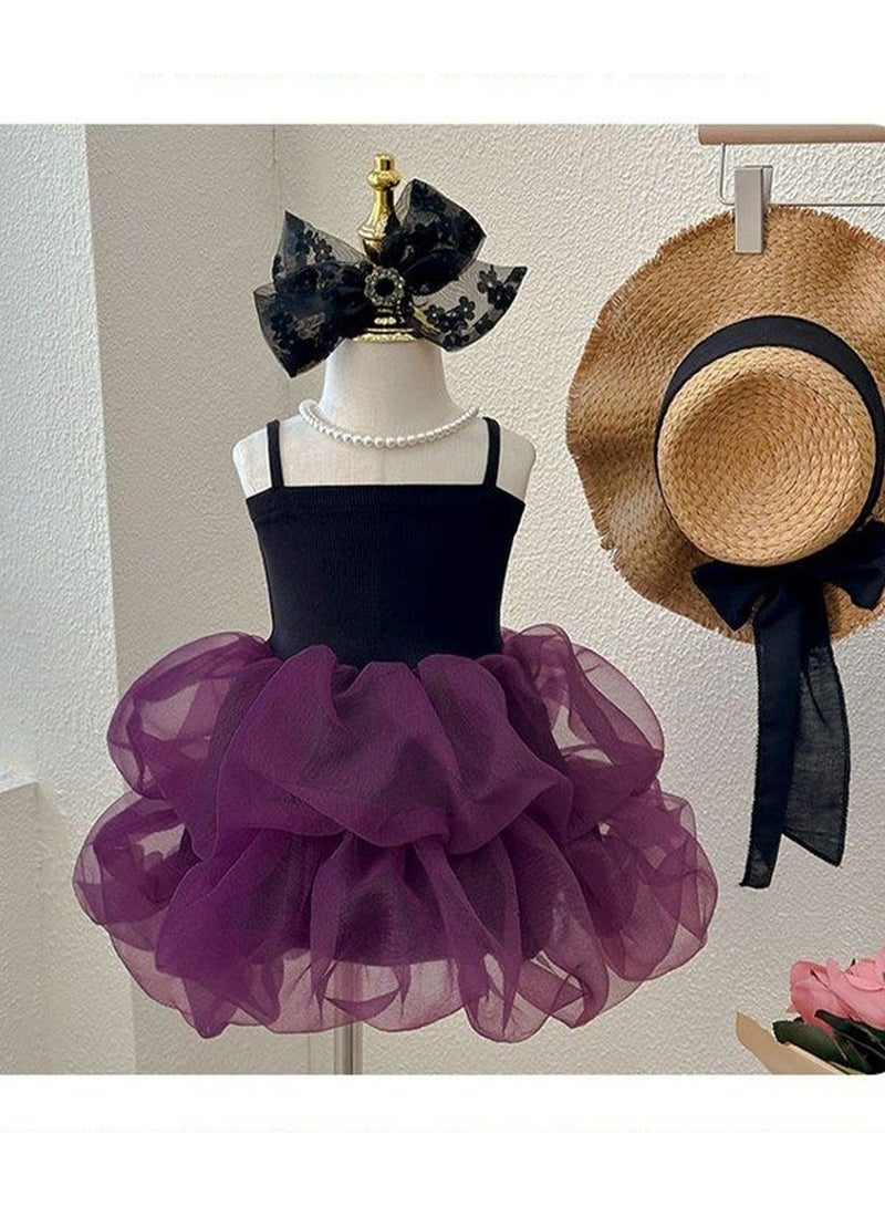 3–4Y Toddler Girl Princess Dress, Black and Lavender Tulle Layered Dress, Sleeveless Birthday Outfit, Baby Girl Dress for Eid, Wedding, Party, Family Photoshoot, Summer Wear, Fit for Height 110cm - Image 2
