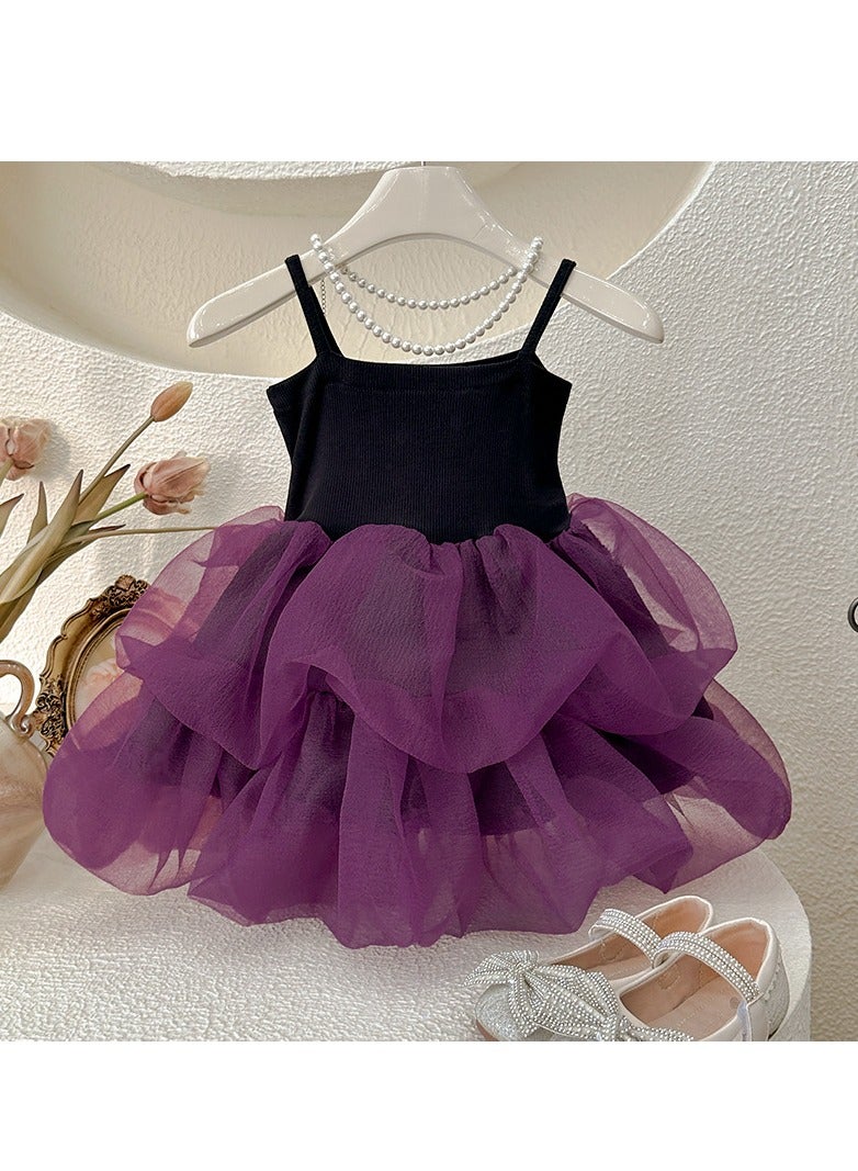 3–4Y Toddler Girl Princess Dress, Black and Lavender Tulle Layered Dress, Sleeveless Birthday Outfit, Baby Girl Dress for Eid, Wedding, Party, Family Photoshoot, Summer Wear, Fit for Height 110cm - Image 5