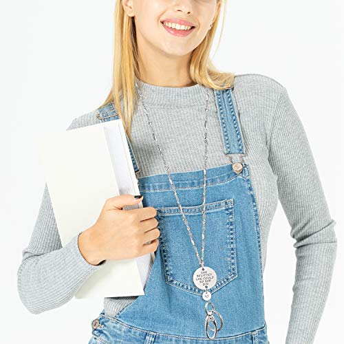 SAM & LORI Strong Pretty Lanyard Necklace for ID Badges Holder and Keys Engraved She Believed She Could So She Did Inspirational Charm Stainless Steel Metal Silver Chain for Women Teachers Nurse - Image 5