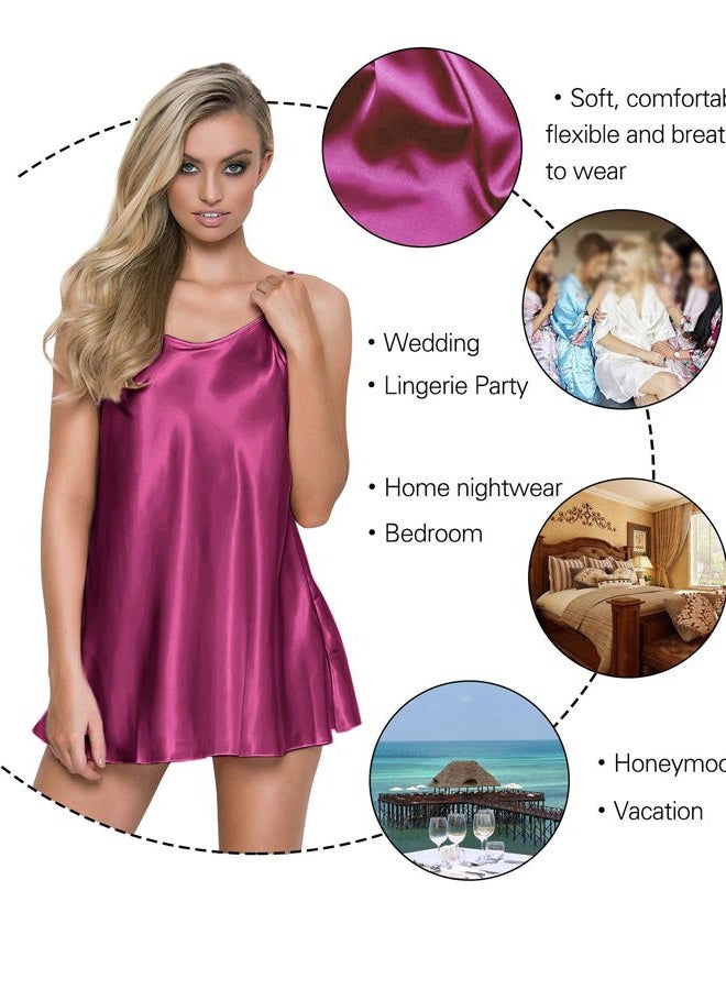 RSLOVE Women Purple Lingerie Pajamas Satin Nightgown Spaghetti Strap Sleepwear Slik Chemise Mini Slip Short Nightwear Purple XL - Image 4