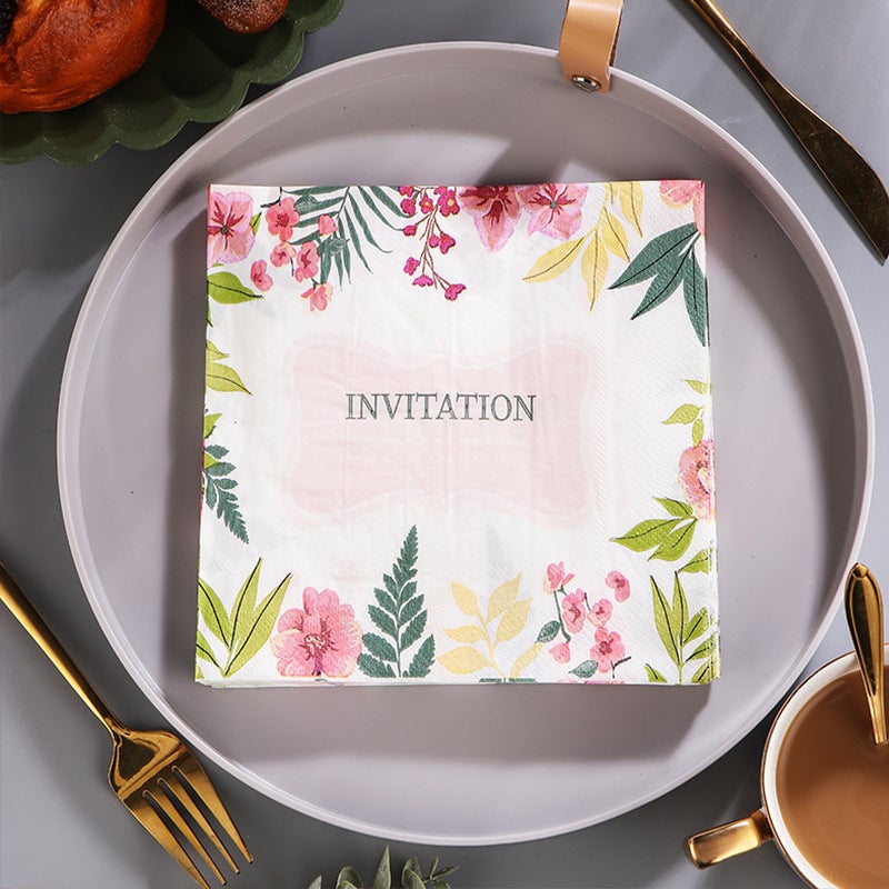 Supply Spot New Leaves Color Printing Napkin Paper Towel Western Restaurant Bakery For Facial Tissue - Image 1