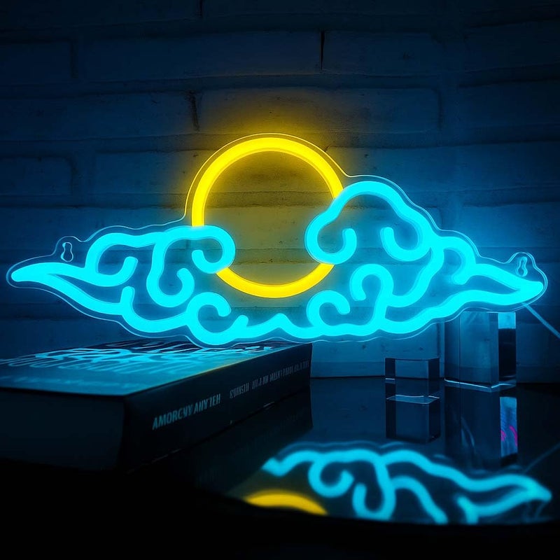 Horoof Home Dimmable LED Cloud Neon Wall Light with Yellow Sun - 39.4x15.9 cm Acrylic Decor for Bedroom and Gaming Room - Image 1